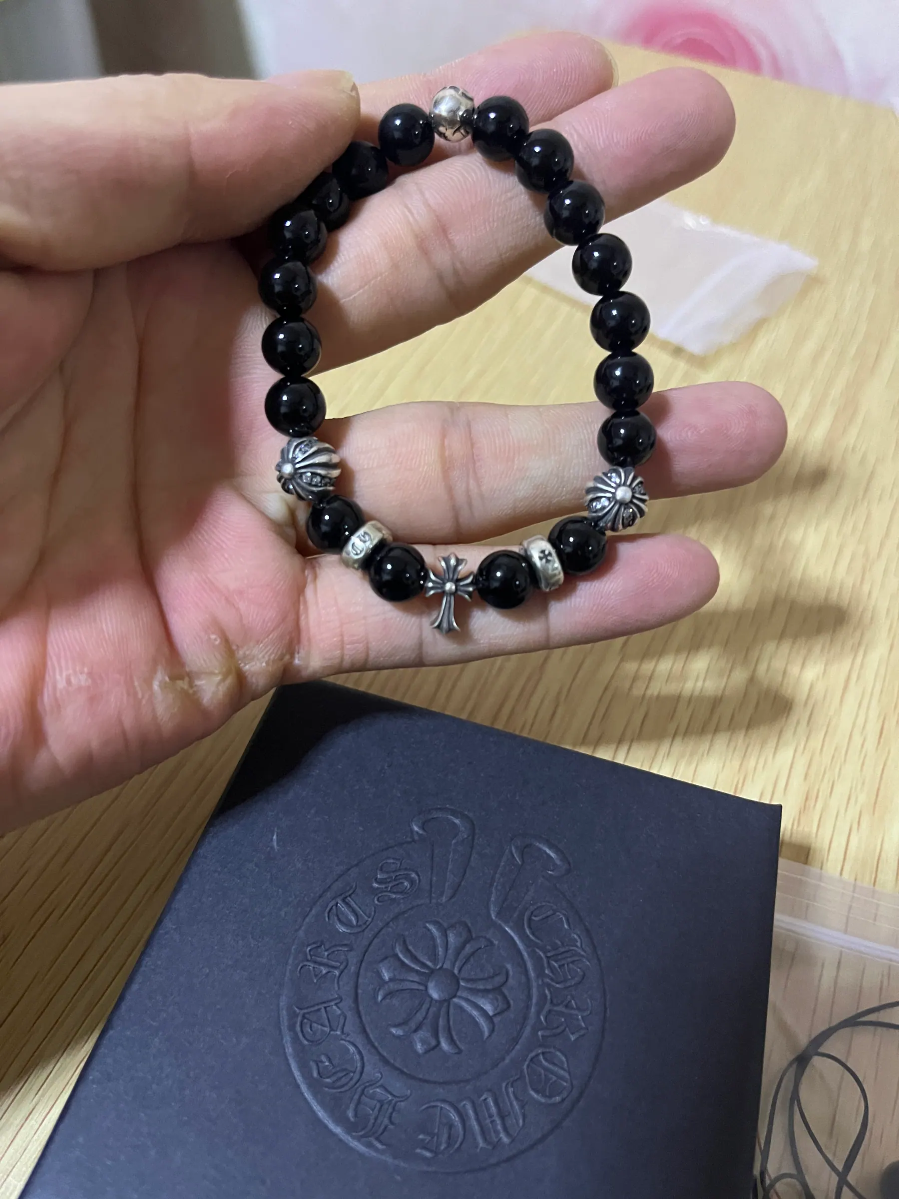 Chrome Hearts 925银黑玛瑙珠手链｜8mm