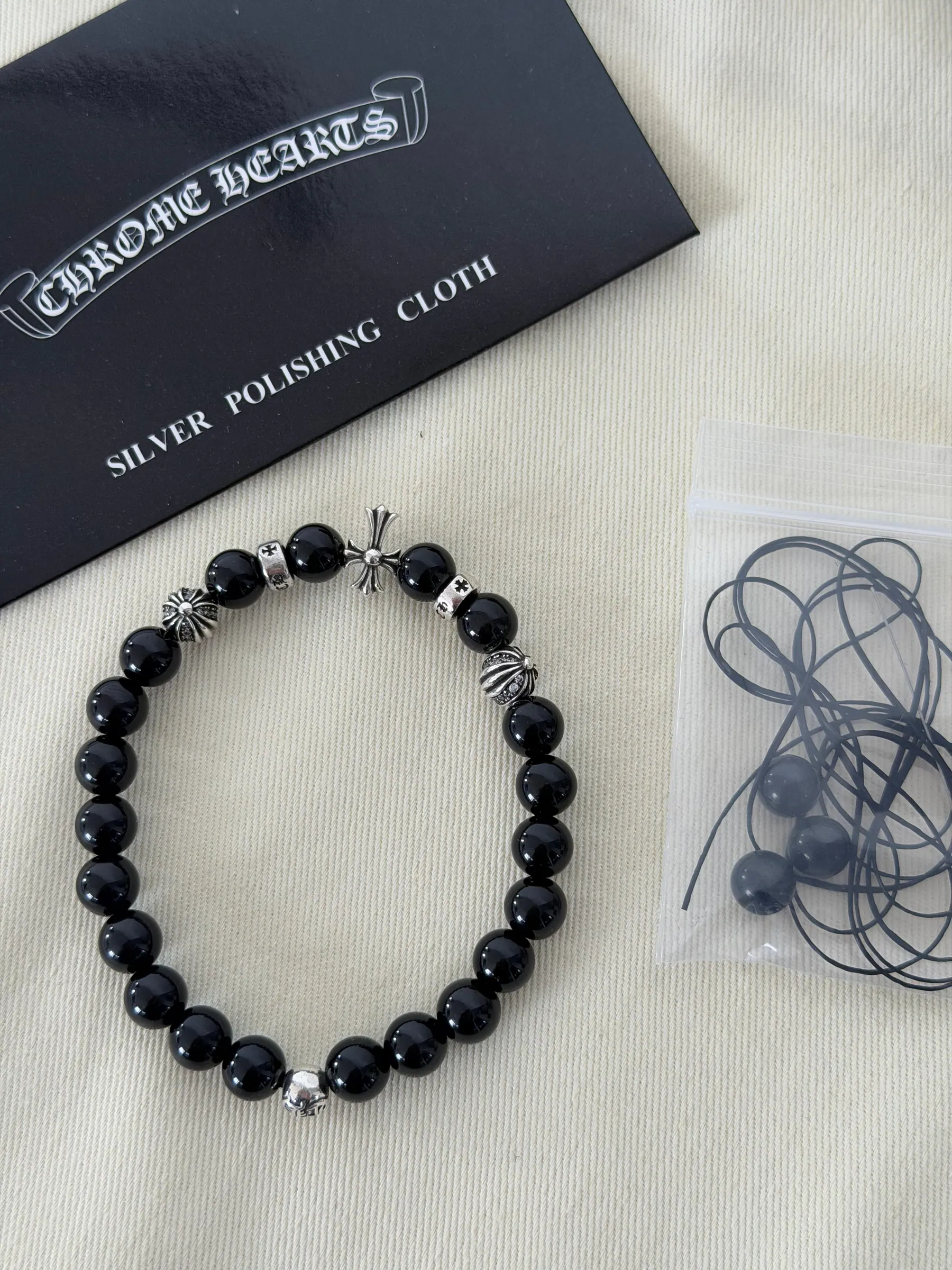 Chrome Hearts 925银黑玛瑙珠手链｜8mm