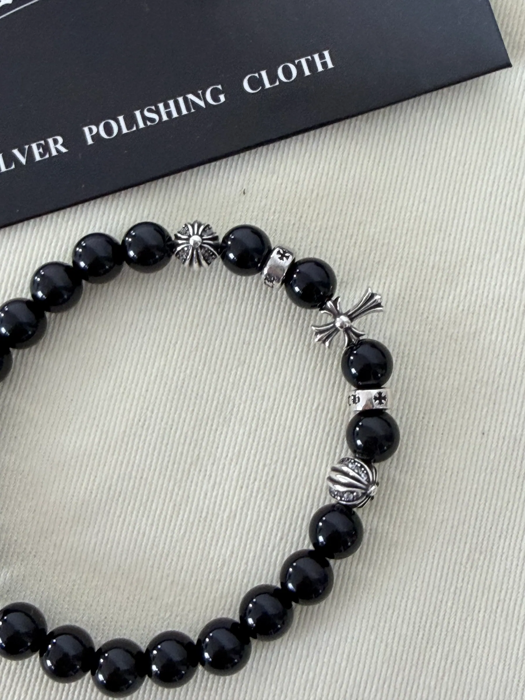 Chrome Hearts 925银黑玛瑙珠手链｜8mm