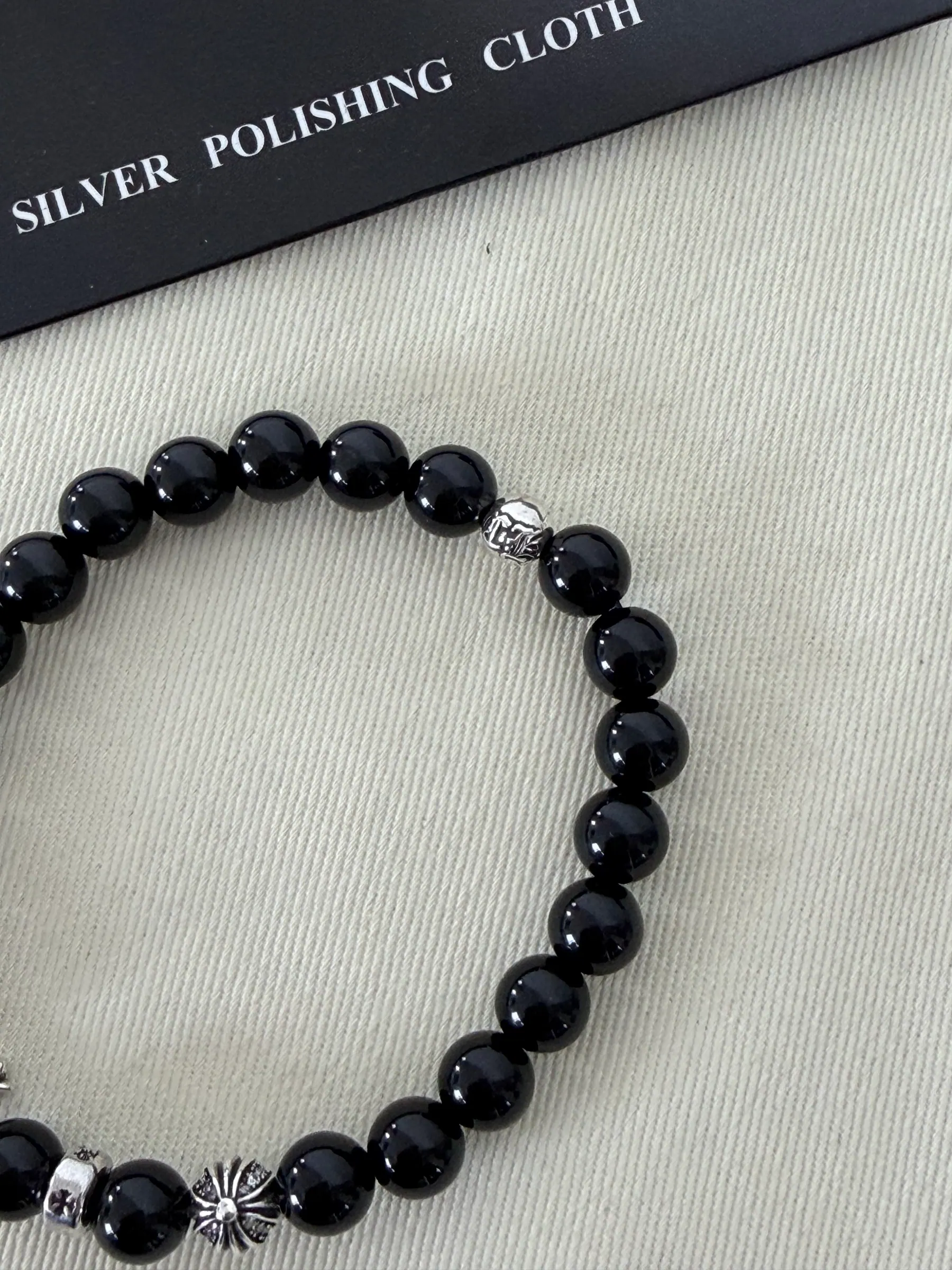 Chrome Hearts 925银黑玛瑙珠手链｜8mm