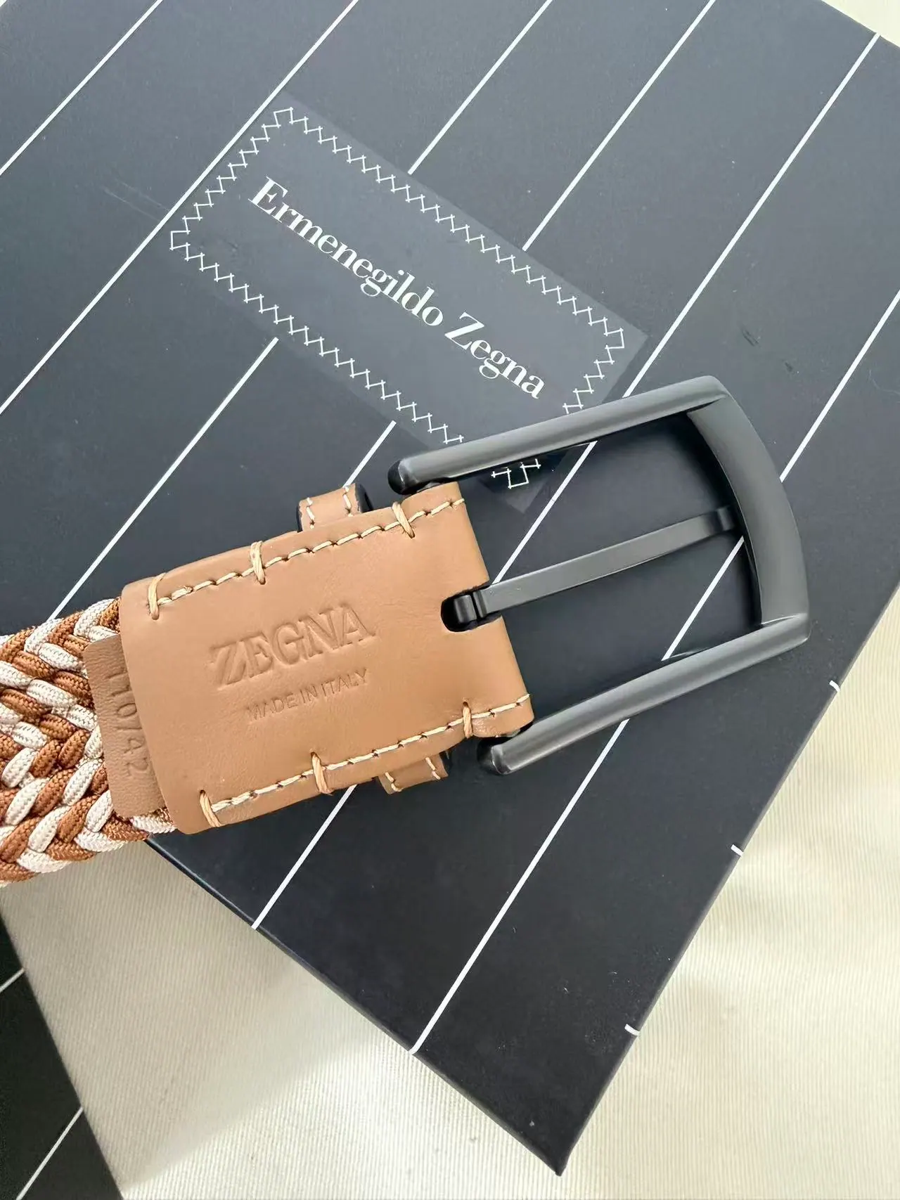 Zegna 标志装饰编织腰带 LHTEDB023UZ