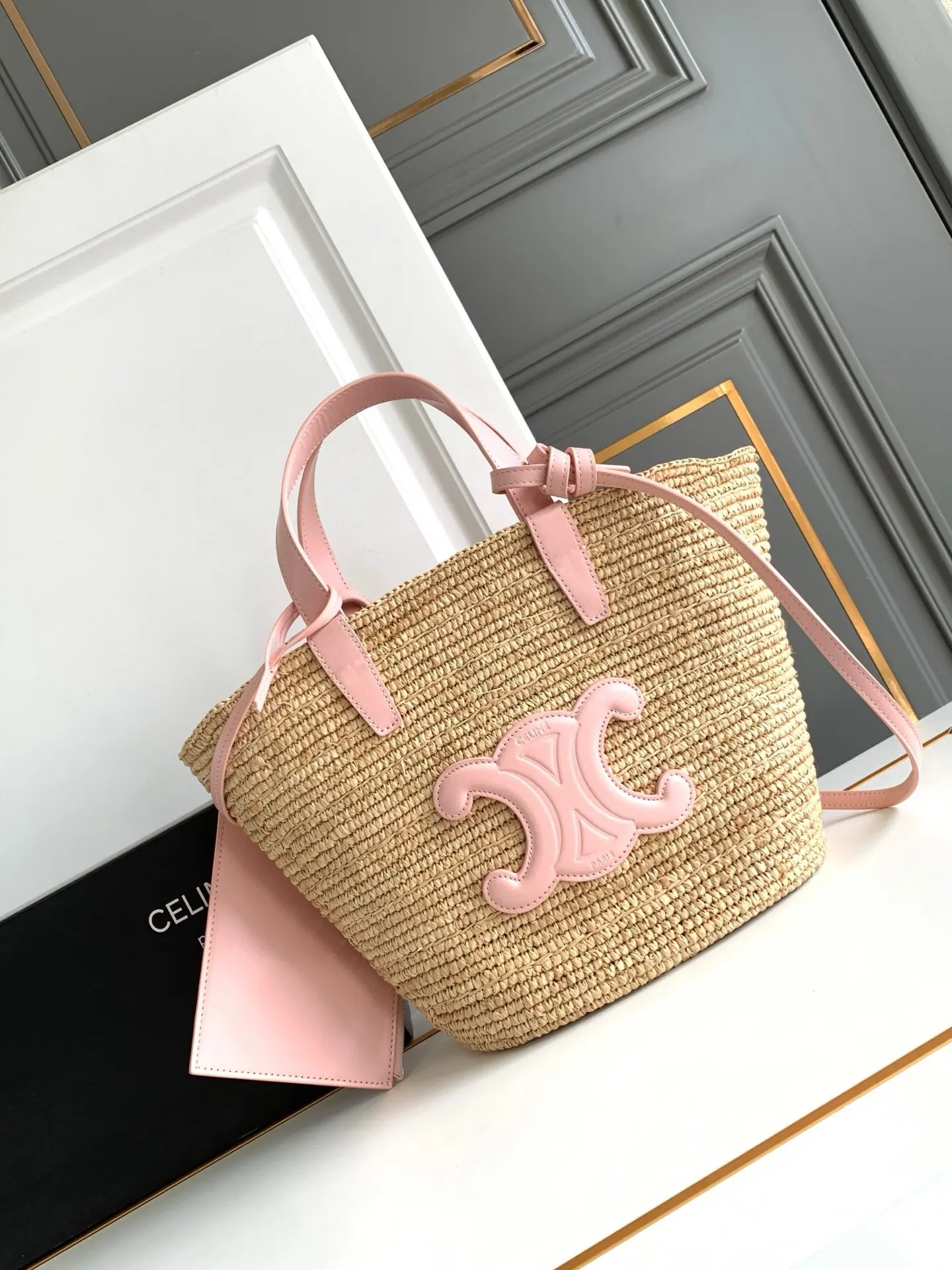 拉菲草和小牛皮材质软篮包 115802FF7.04LU 21.5 x 22 x 13cm