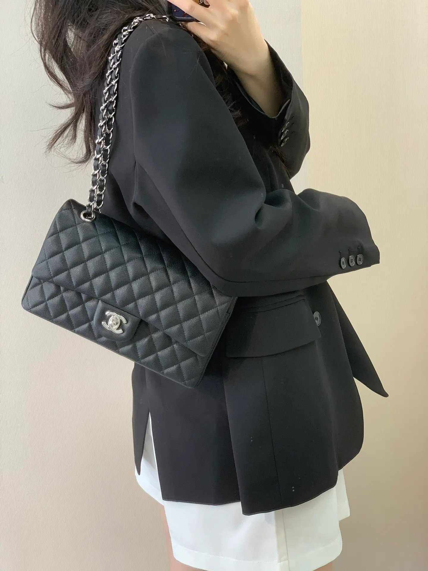 ƆC ƆC ⅭHΑNEⅬ ƆC 奈儿经典小牛皮翻盖包 中号 25cm 112
