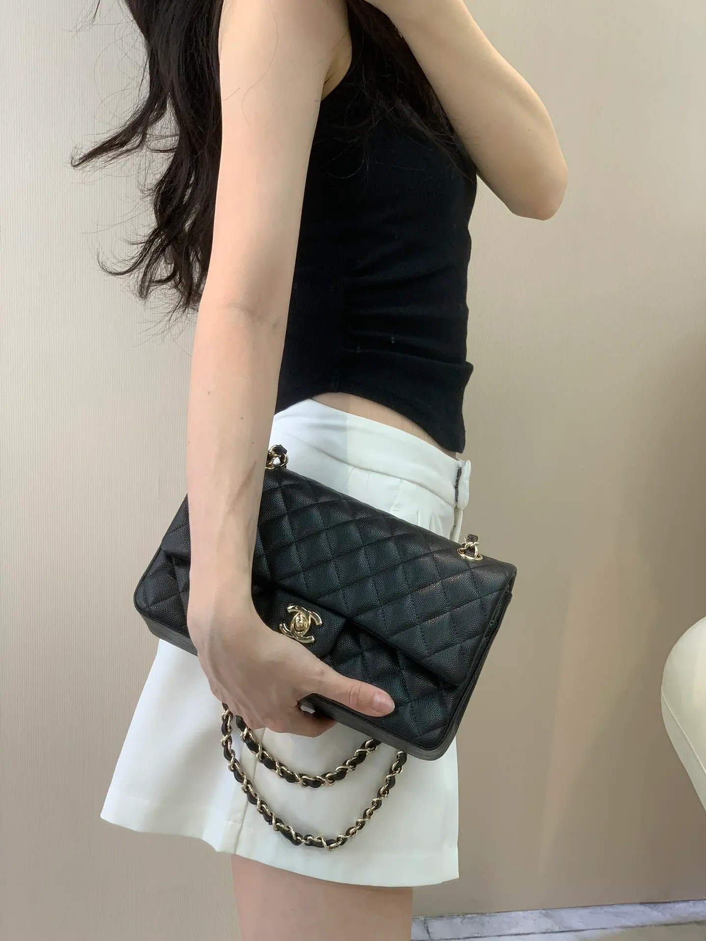 ƆC ƆC ⅭHΑNEⅬ ƆC 奈儿经典小牛皮翻盖包 中号 25cm 112