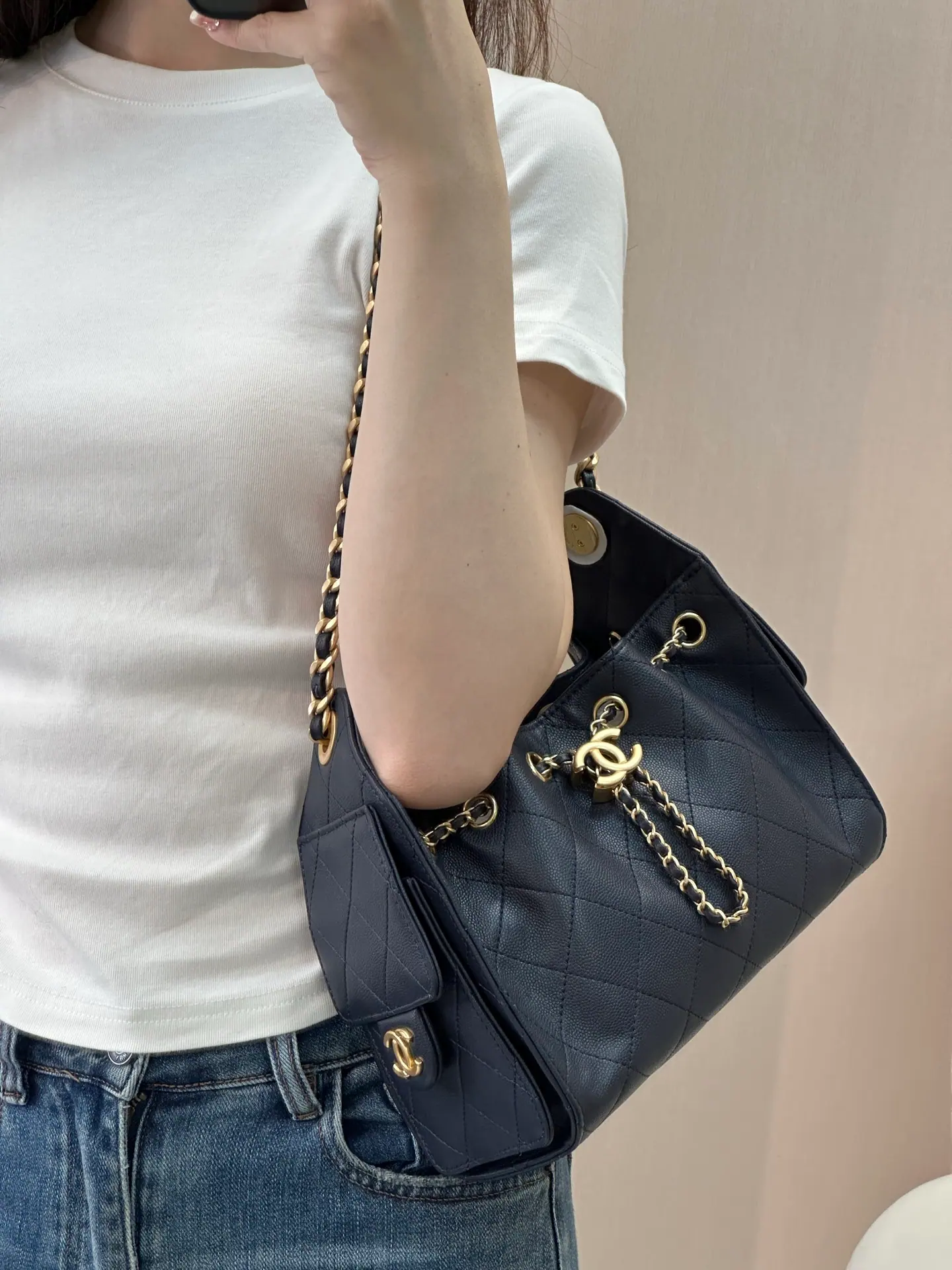 ƆC 25 迷你包 麂皮 金属光泽小牛皮 AS5631 22-20-12.5cm