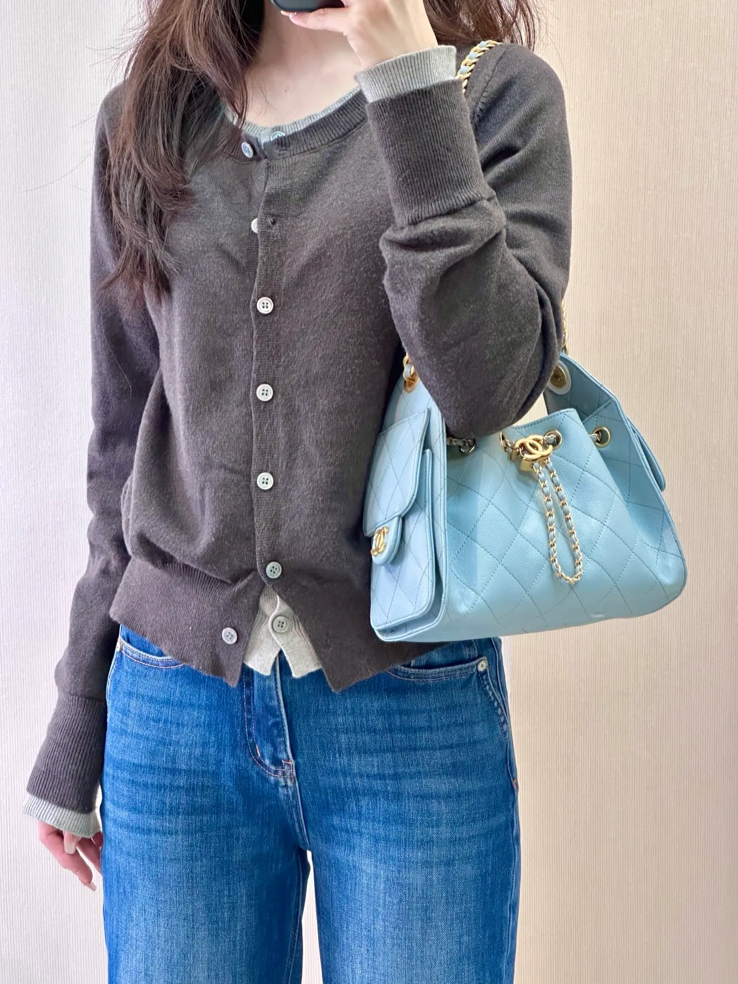 ƆC 25 迷你包 麂皮 金属感小牛皮 AS5631 22-20-12.5cm