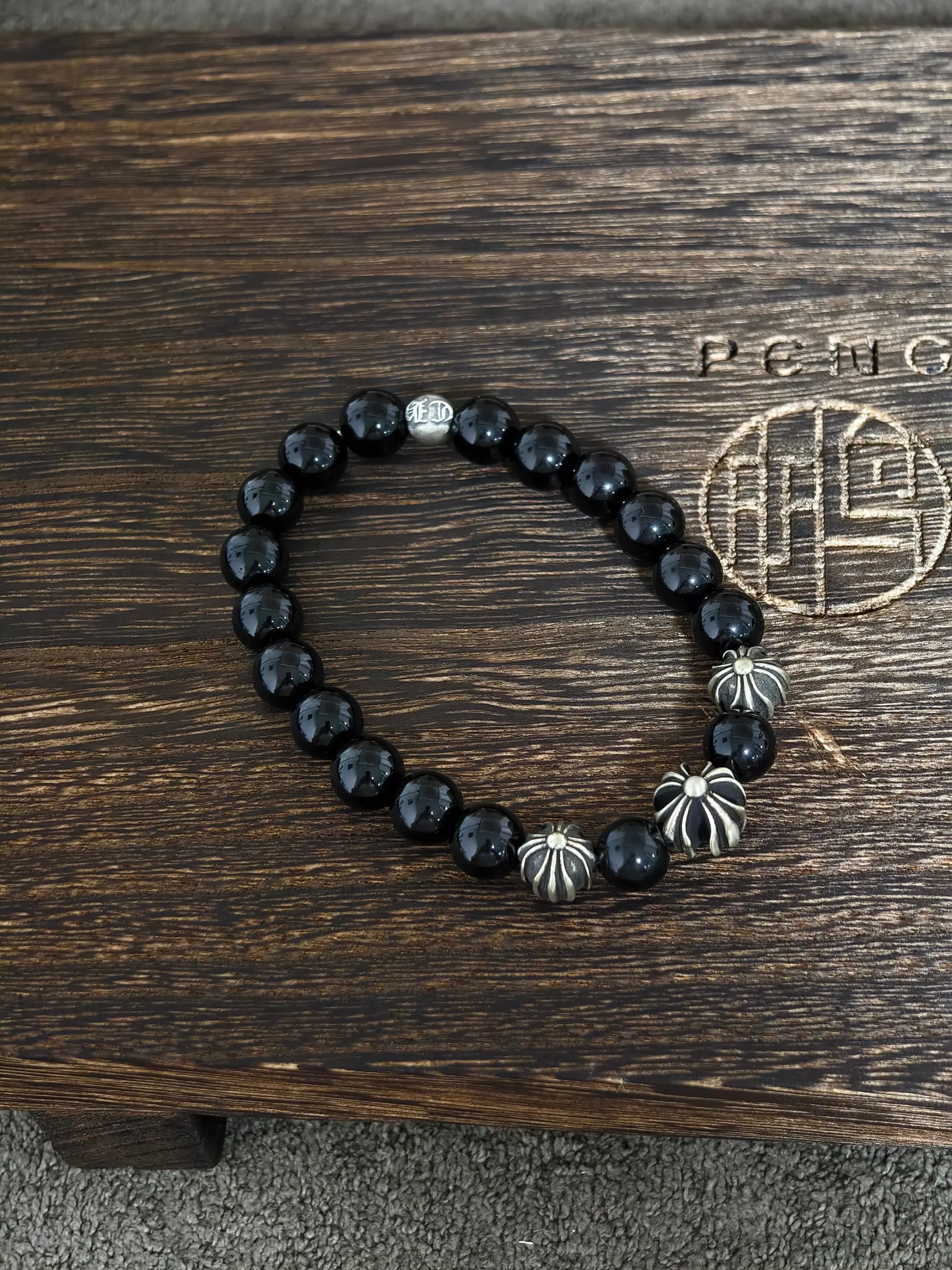 Chrome Hearts 925银黑曜石手链|8mm