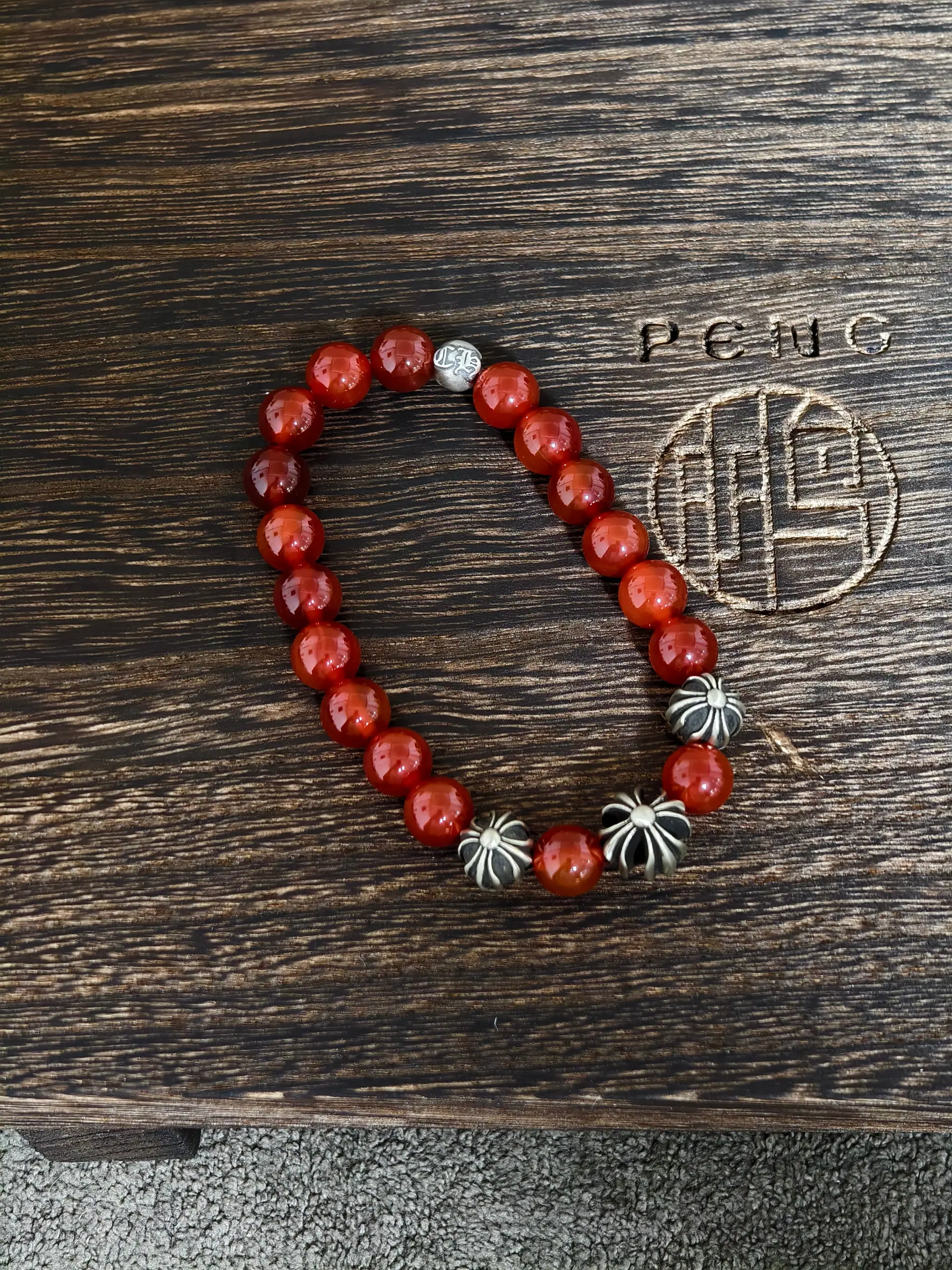Chrome Hearts 925银 黑玛瑙珠手链|8mm