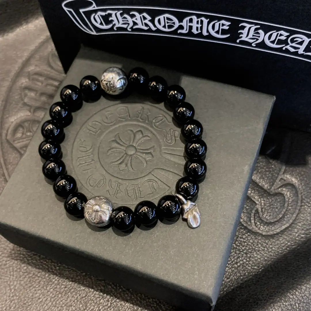 Chrome Hearts 925银黑玛瑙串珠手链|8mm