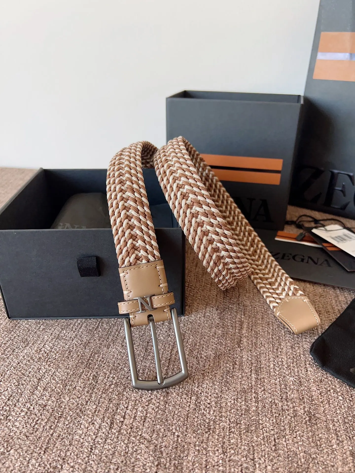 Zegna 标志装饰编织腰带 LHTEDB023UZ