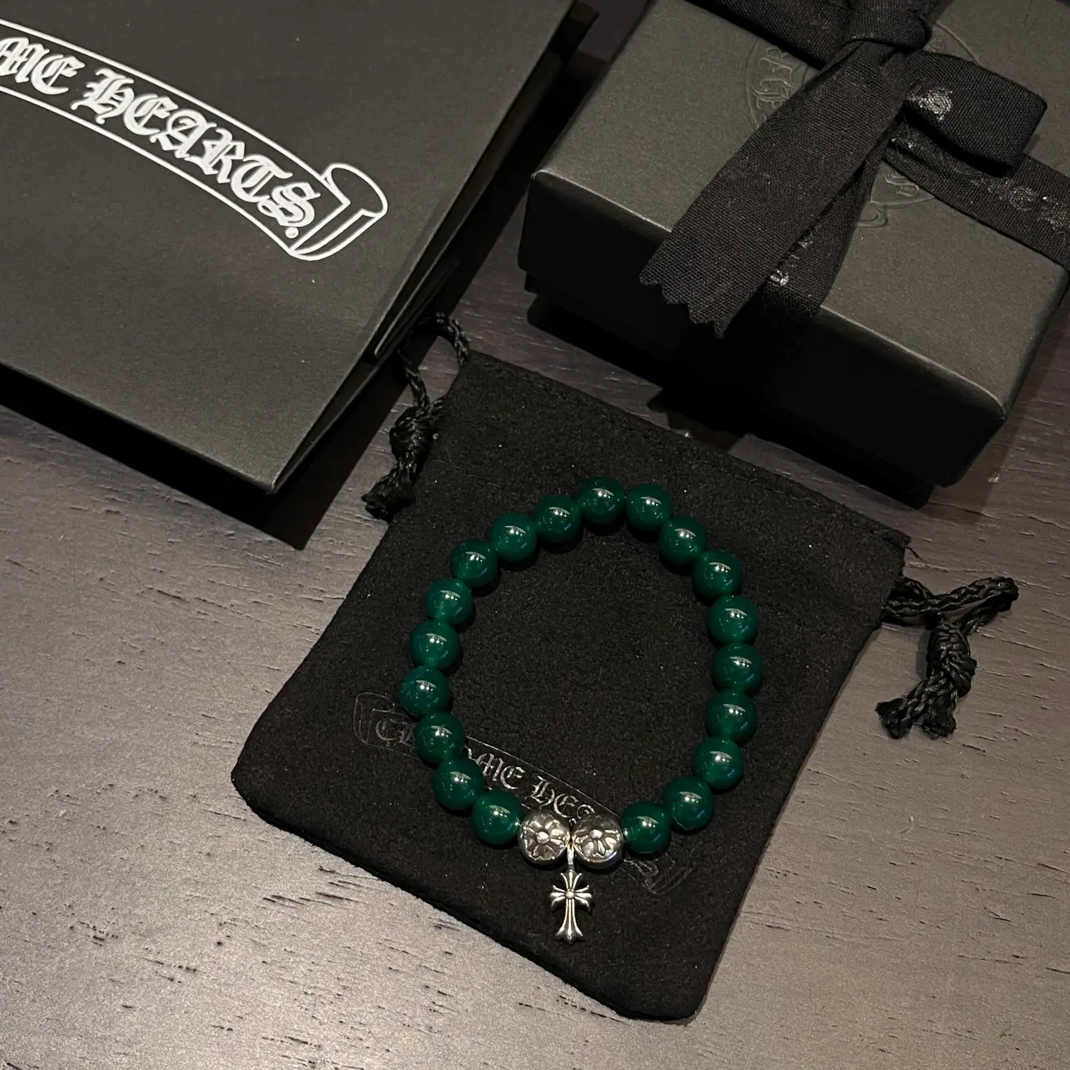 Chrome Hearts 925银绿玛瑙珠手链|8mm